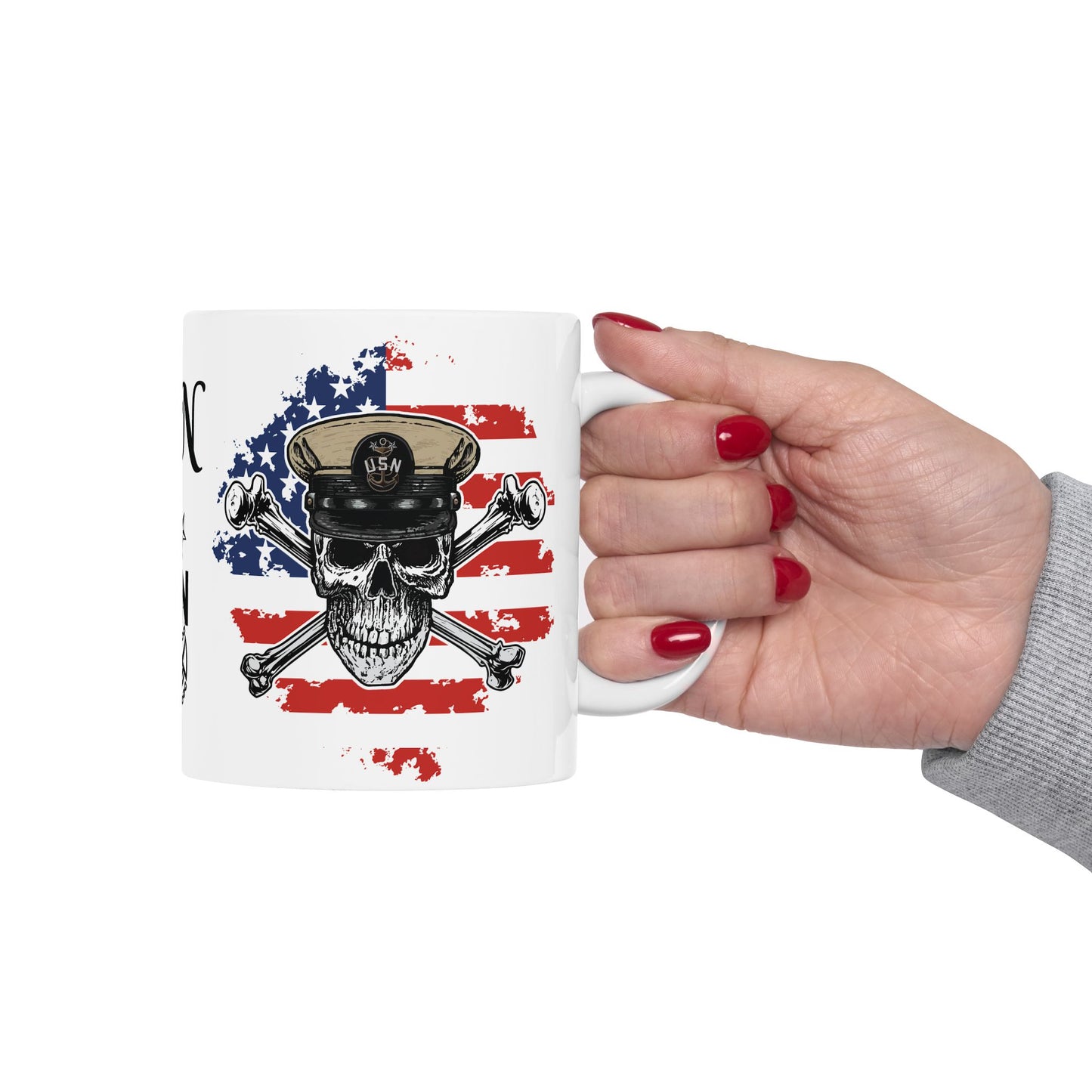 United States Navy Master Chief Skull & Crossbones MCPO Anchor with American Flag White Glossy Mugs