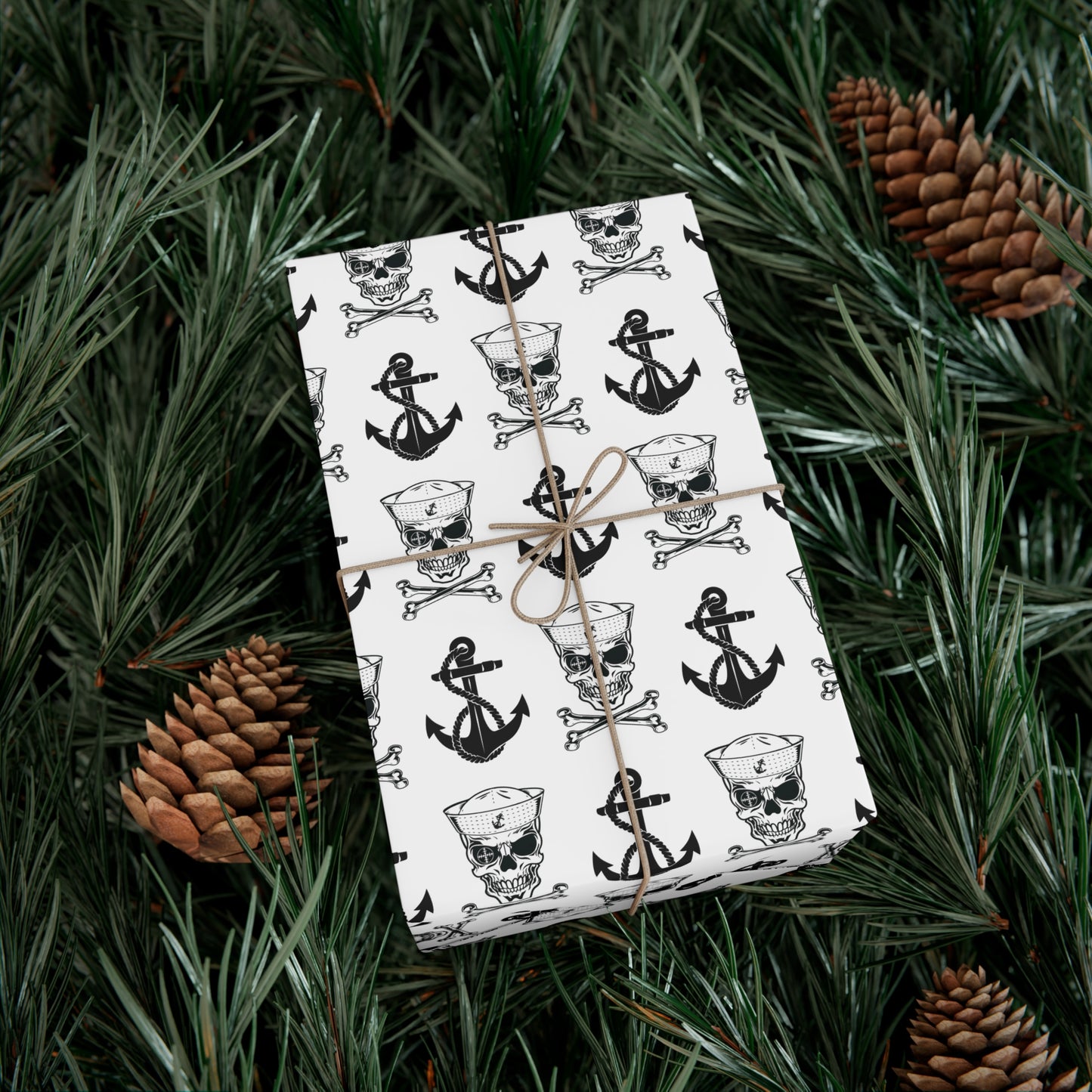 US Navy Sailor Skull Crossbones with Crosshairs and Anchors White Gift Wrap Papers