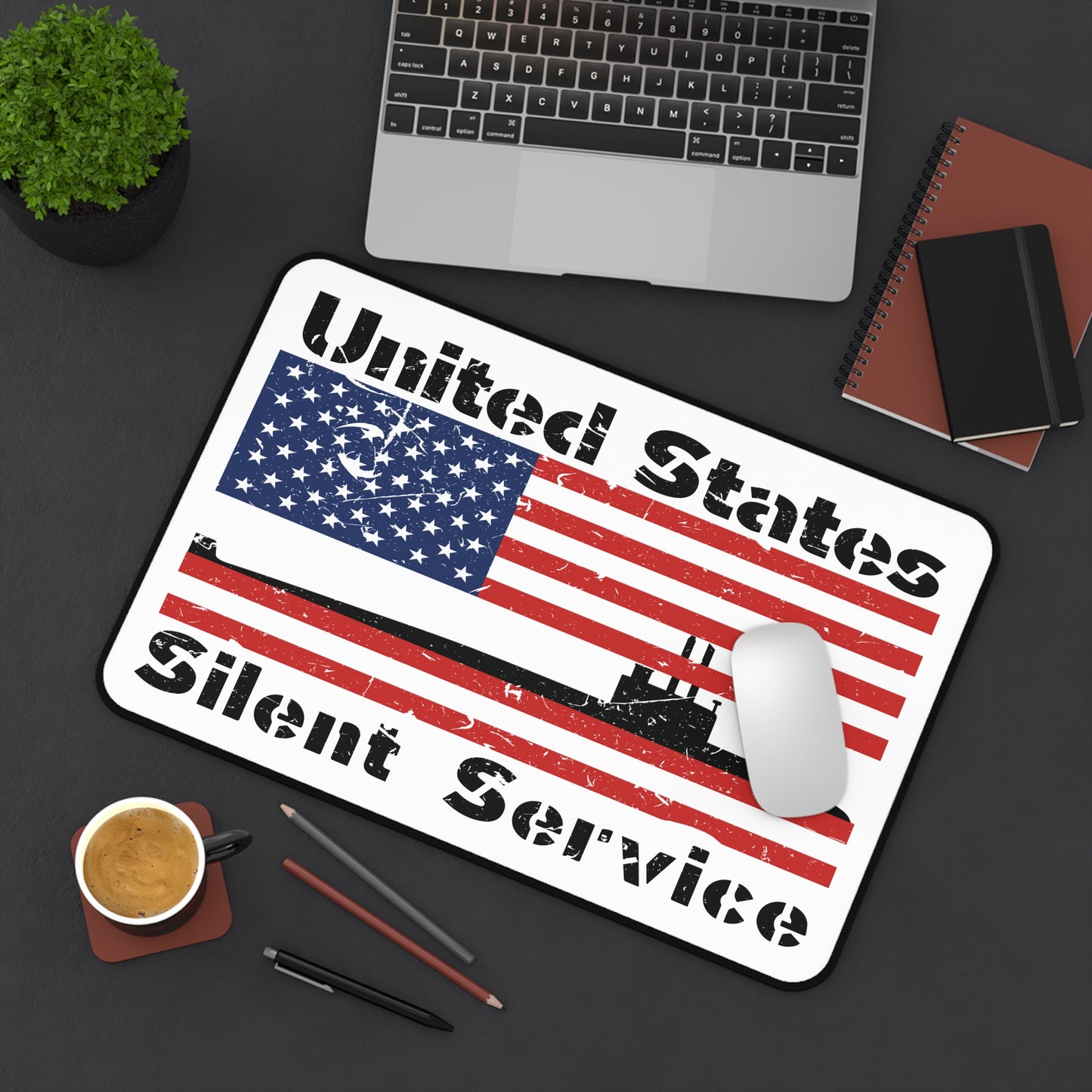 United States Silent Service Submarine Force Distressed American Flag Desk Mat