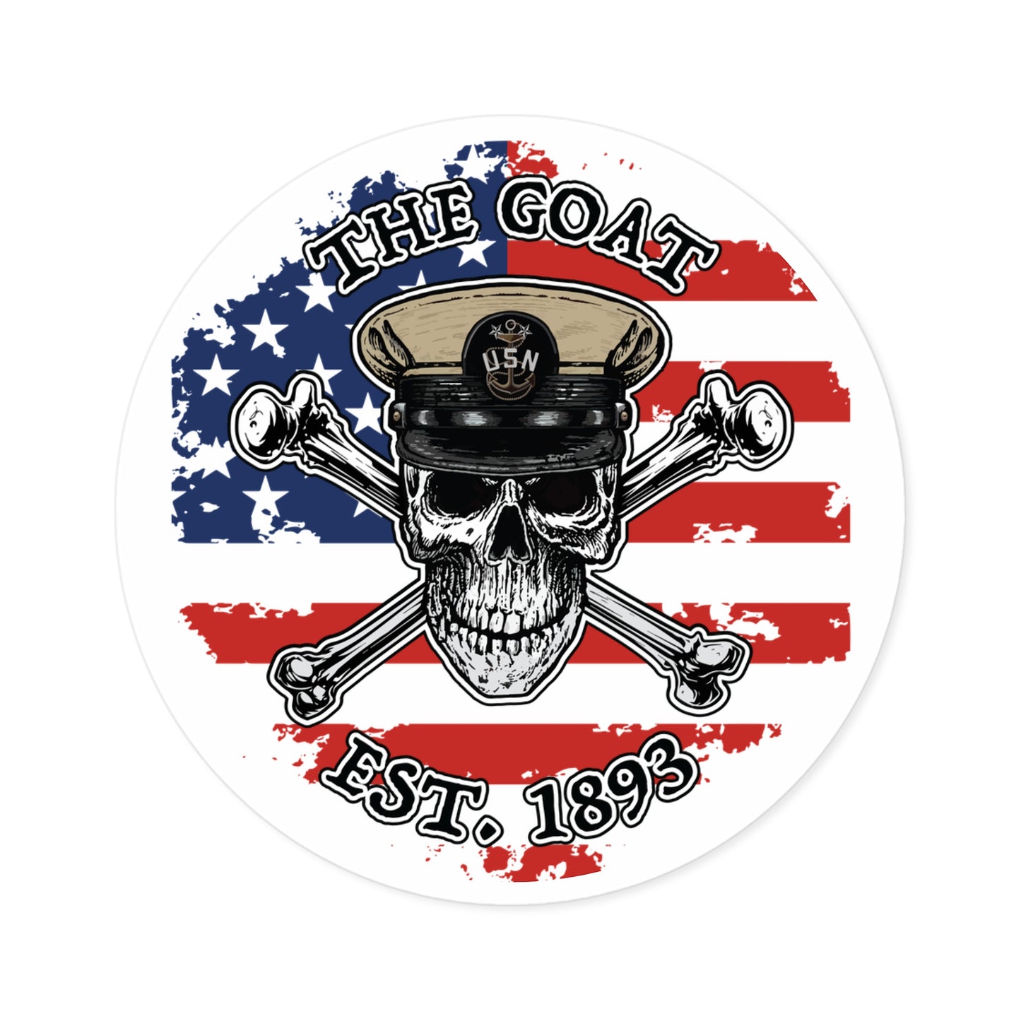 US Naval The Goat Master Chief Skull & Crossbones Est. 1893 CPO Pride Military Veteran Round Sticker