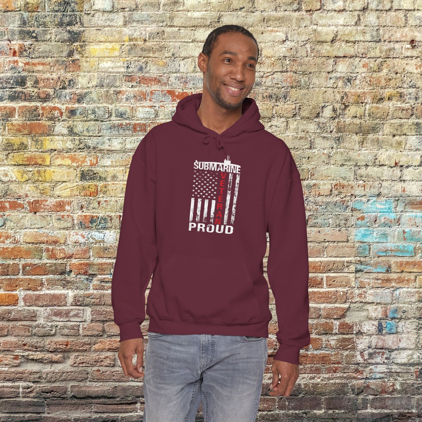 Submarine Veteran Proud Distressed USA Flag with Submarine Unisex Heavy Blend™ Hooded Sweatshirt