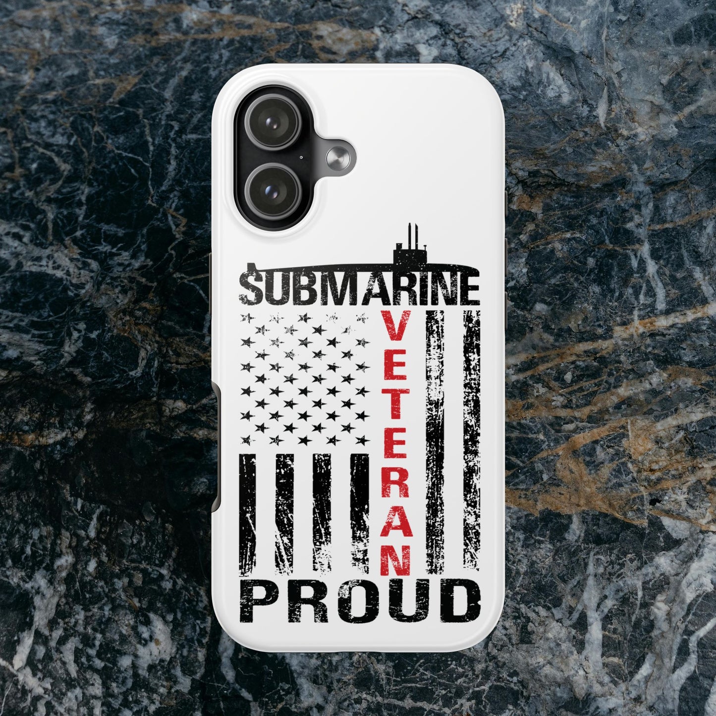 Submarine Veteran Proud Distressed White Flag White Tough iPhone Case