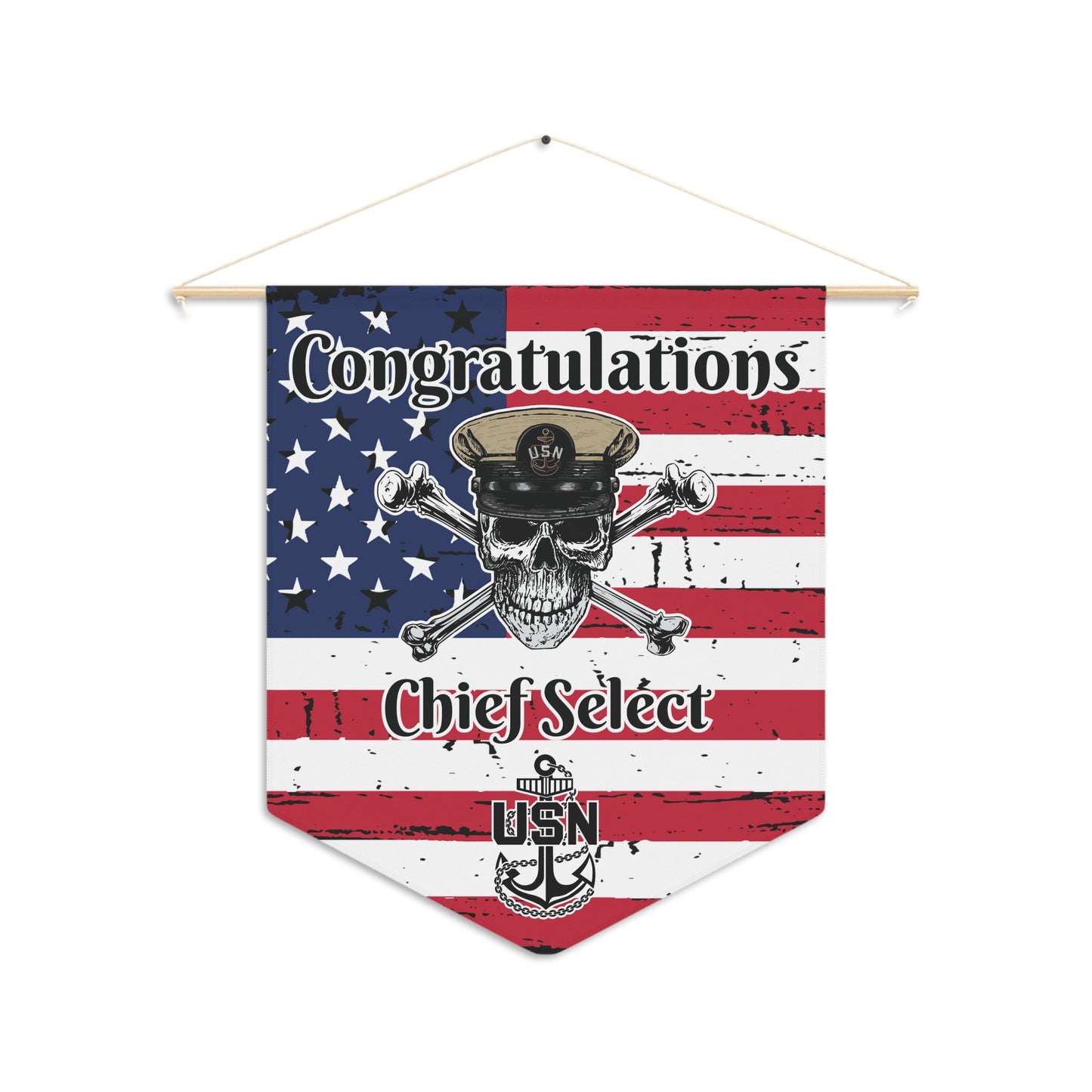 US Navy Chief Skull & Crossbones Congrats CPO Select USA Distressed Flag Pennant
