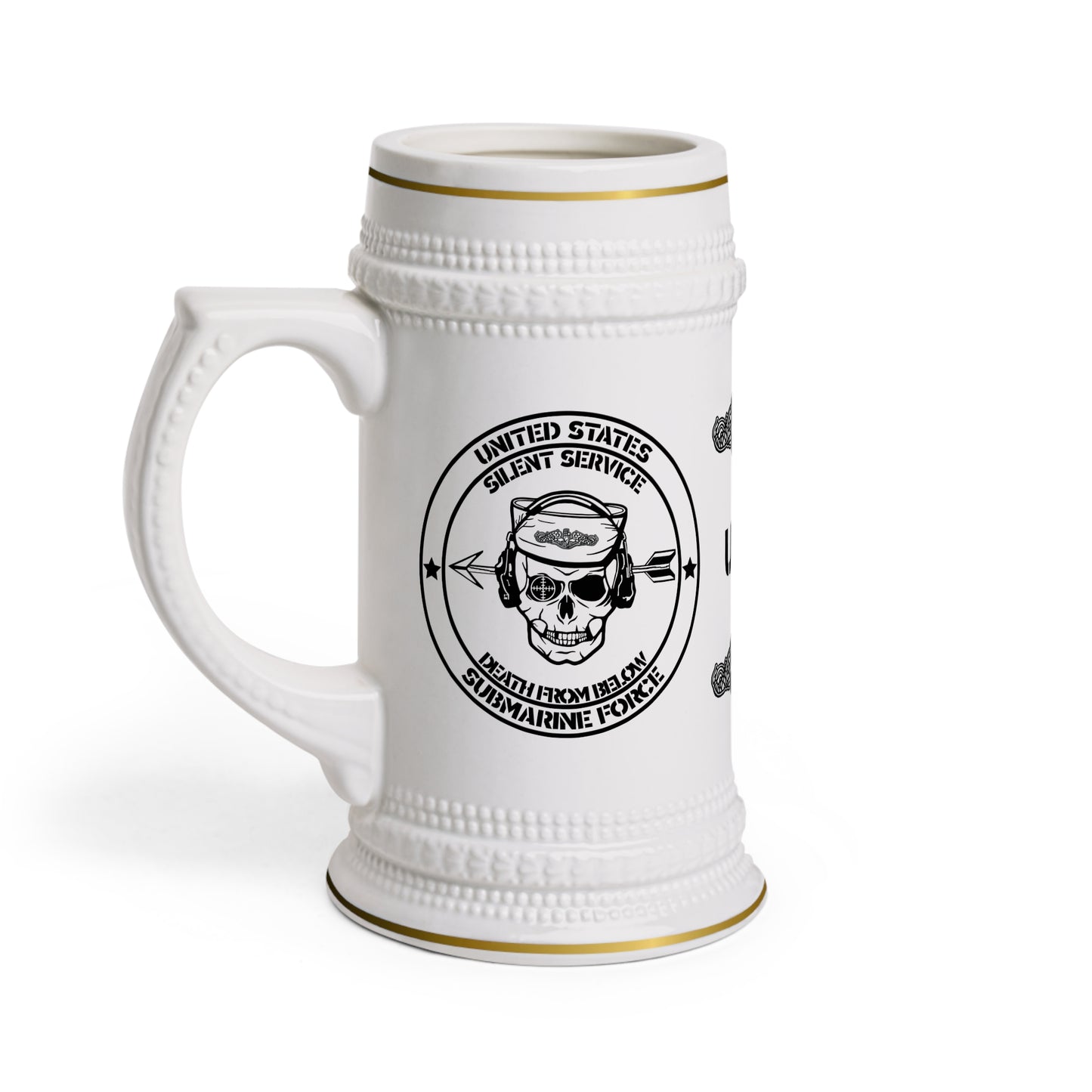 US Navy Submarine Force Silent Service Death From Below Sailor Skull with Dolphins Stein Mug