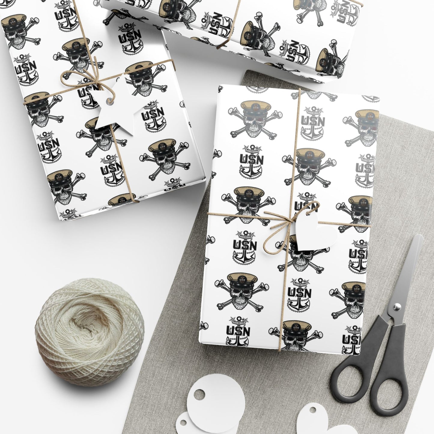 US Navy MCPO Master Chief Skull & Crossbones with Anchors White Gift Wrap Papers