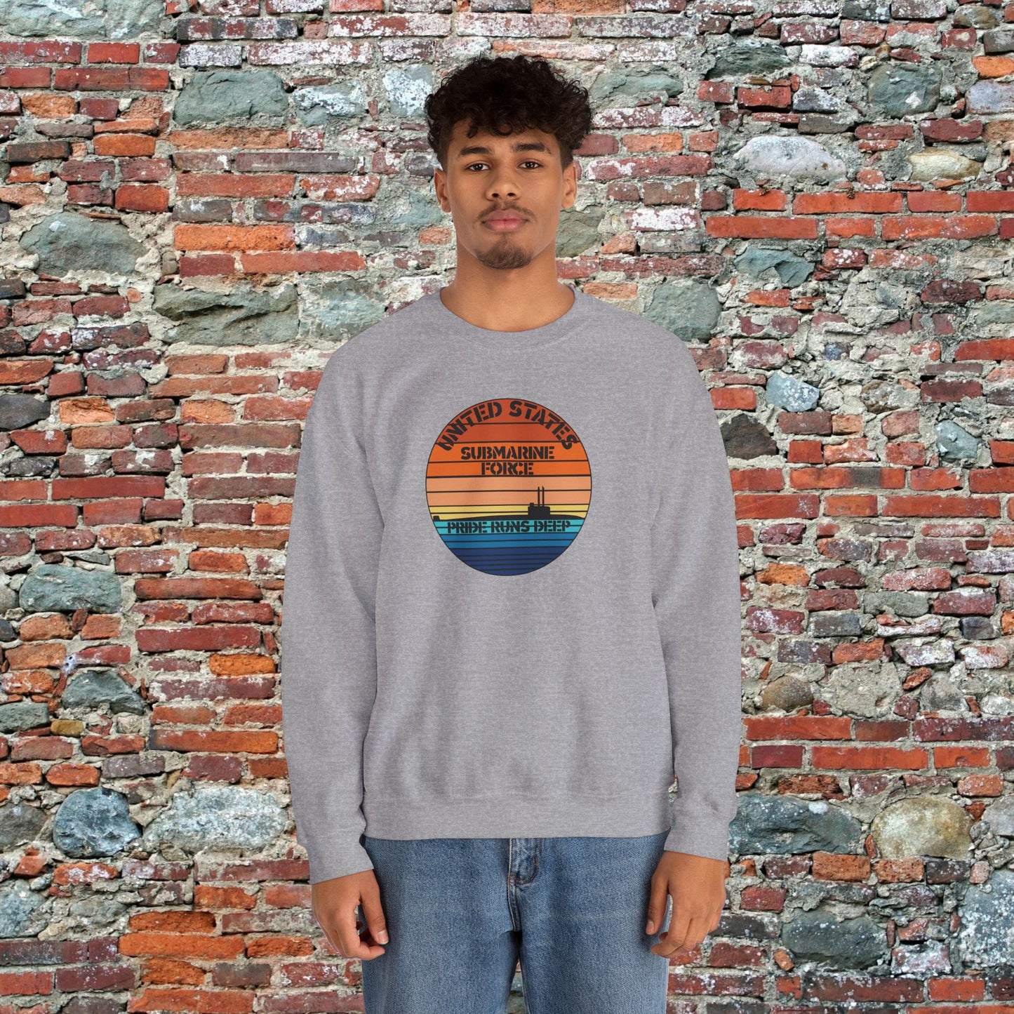 Sunset United States Navy Submarine Force Pride Runs Deep Vintage Unisex Heavy Blend™ Crewneck Sweatshirt