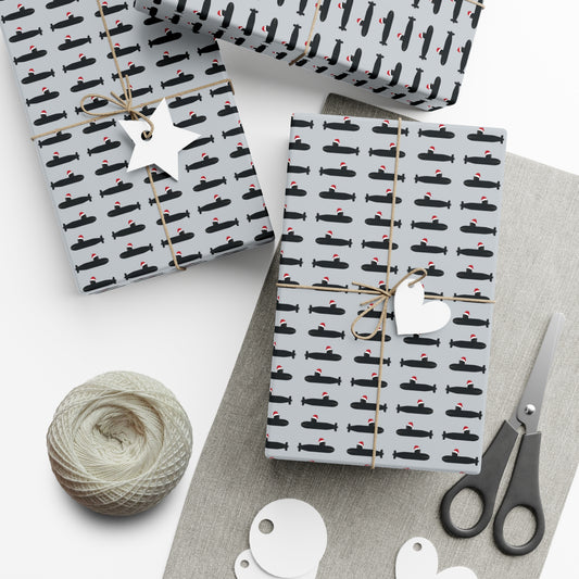 United States Navy Submarine Force Santa Hat on Black Mini Submarines Gray Gift Wrap Papers