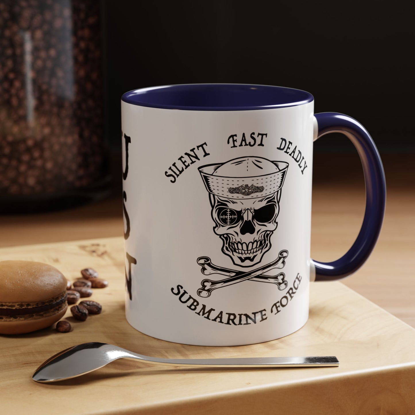 USN Submarine Force Silent Fast Deadly Skull & Crossbones Sailor Accent Coffee Mugs