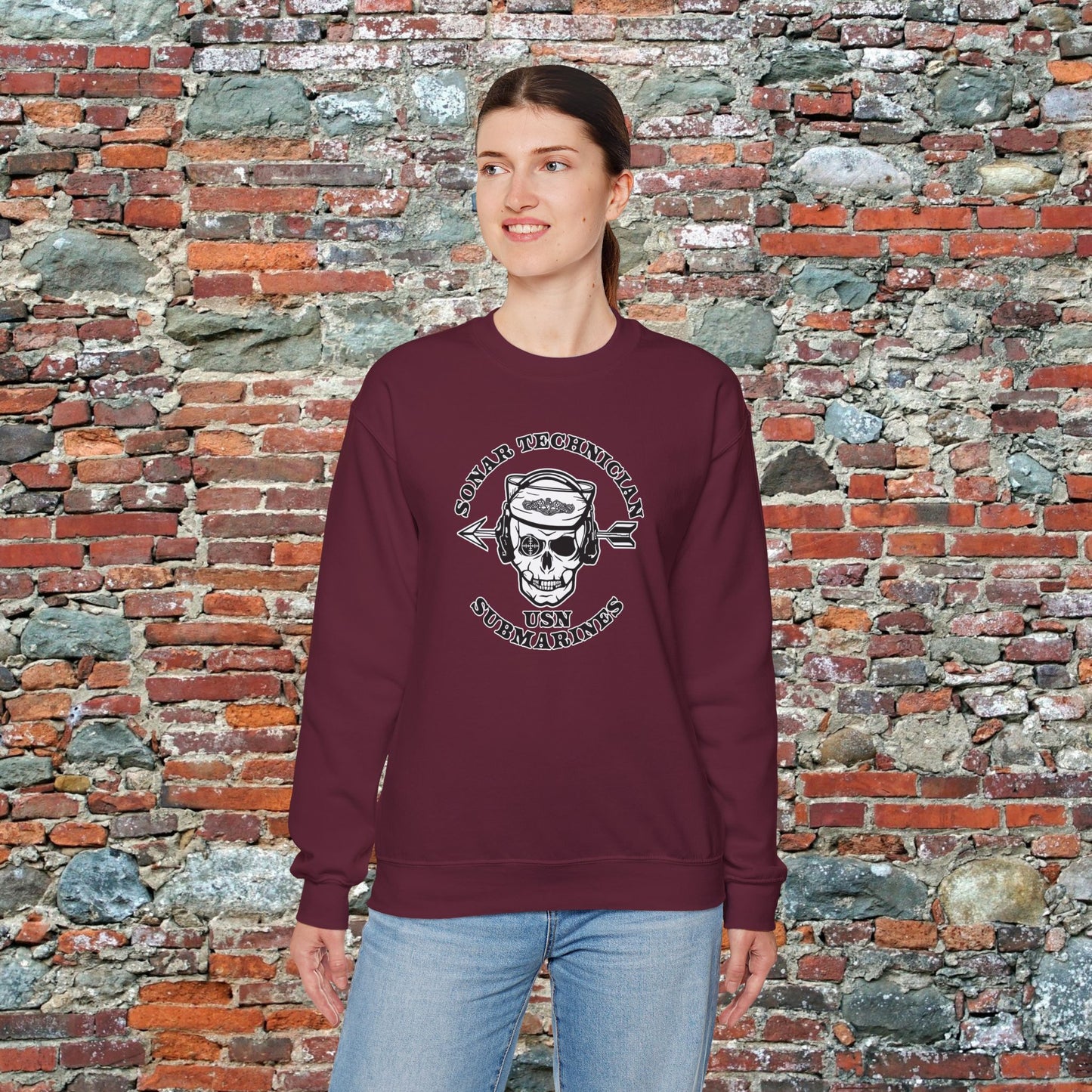 Sonar Technician Submarines STS Sailor Skull US Submarine Force Silent Service Dolphins Unisex Heavy Blend™ Crewneck Sweatshirt