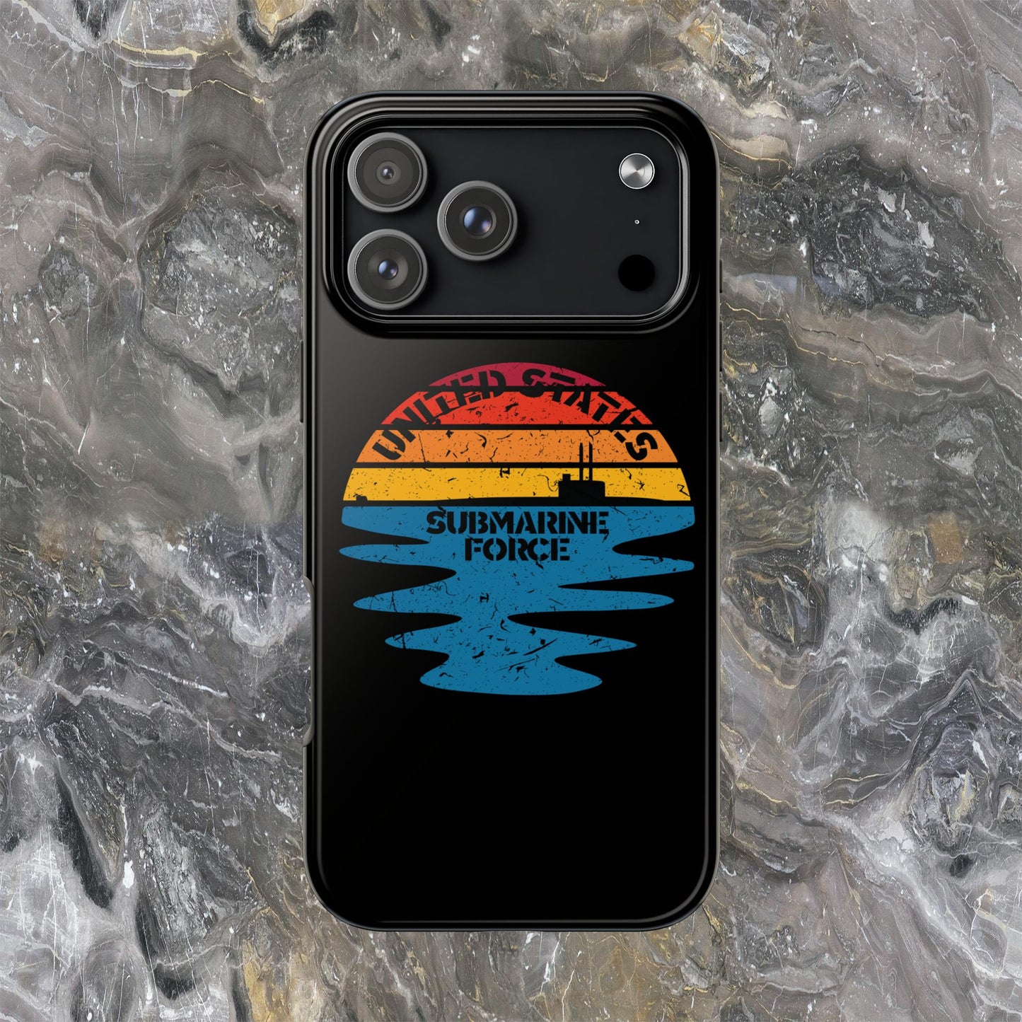 Sunset United States Submarine Force Half Moon Distressed Black Tough iPhone Case