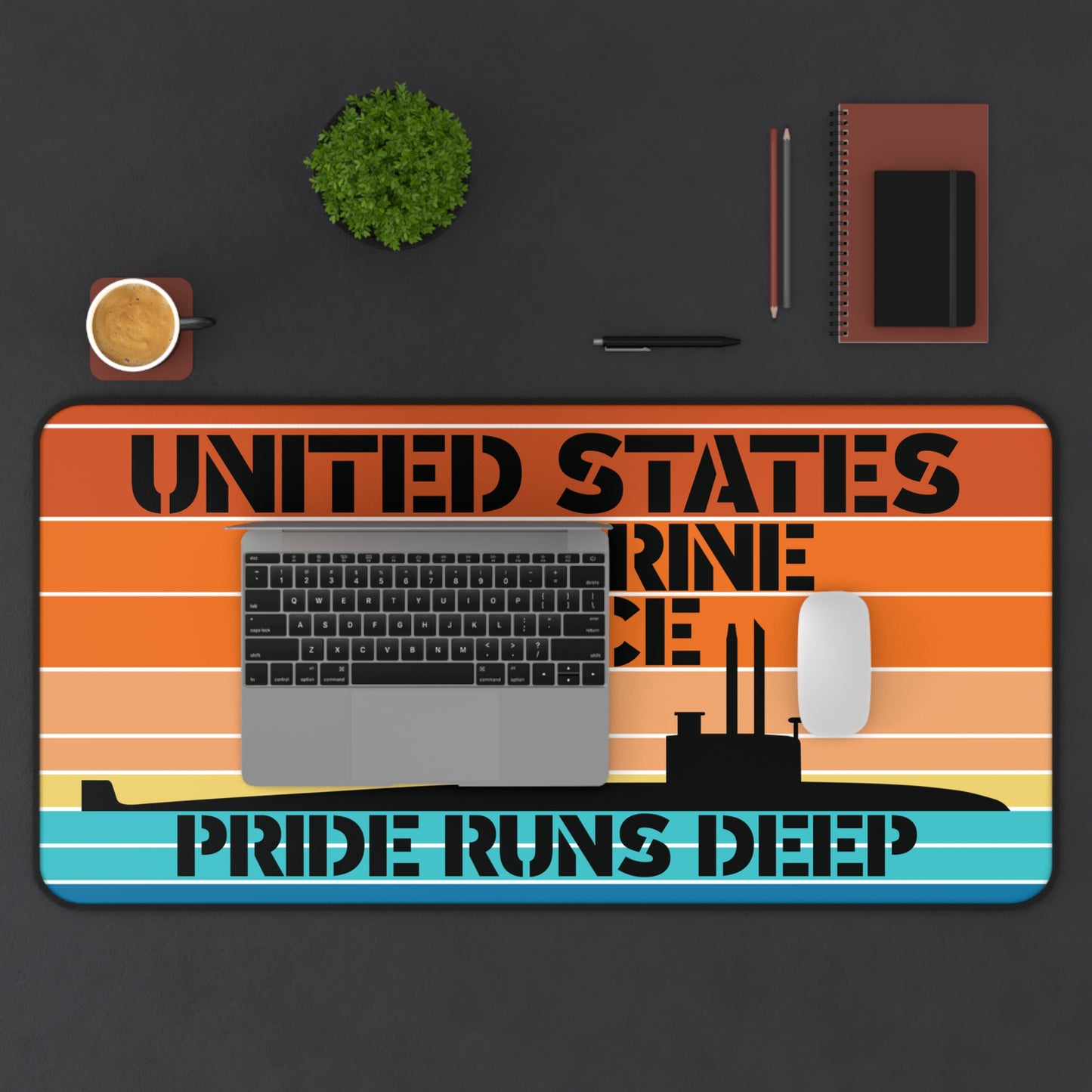 Sunset United States Submarine Force Pride Runs Deep Retro Vintage Desk Mat