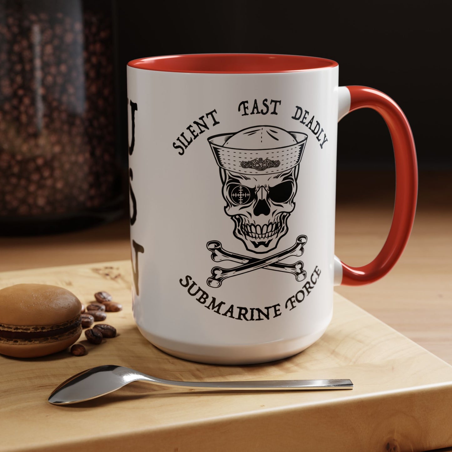 USN Submarine Force Silent Fast Deadly Skull & Crossbones Sailor Accent Coffee Mugs