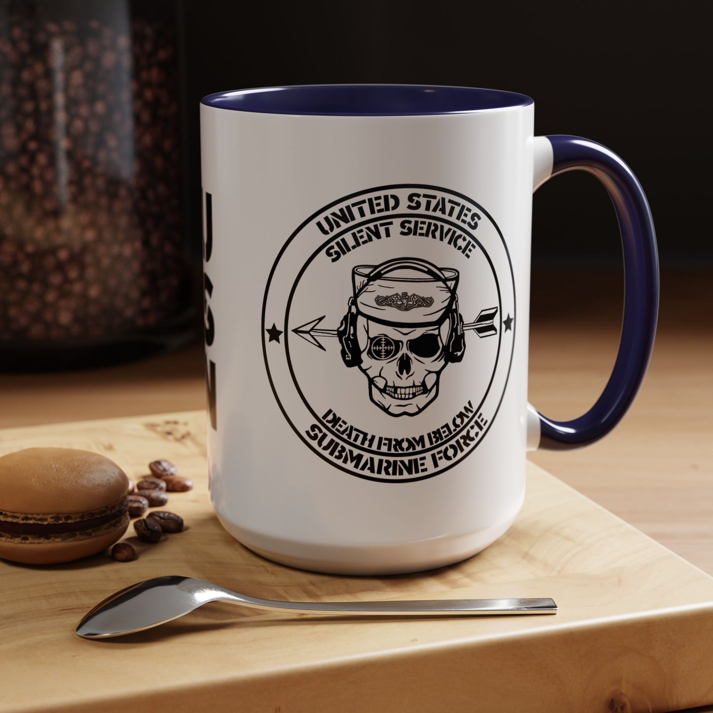 US Navy Submarine Force Silent Service Death From Below Sailor Skull Accent Coffee Mug