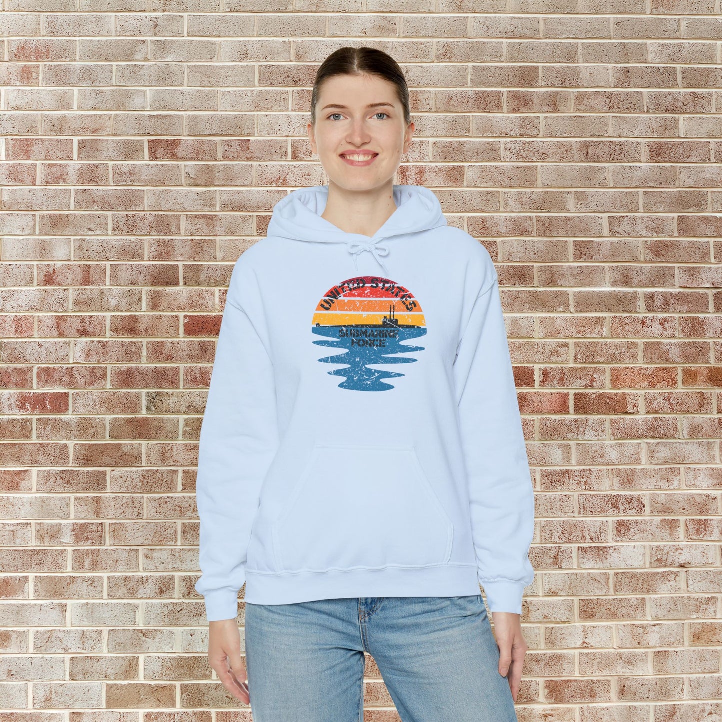 Sunset United States Submarine Force Distressed Half Vintage Unisex Heavy Blend™ Hooded Sweatshirt