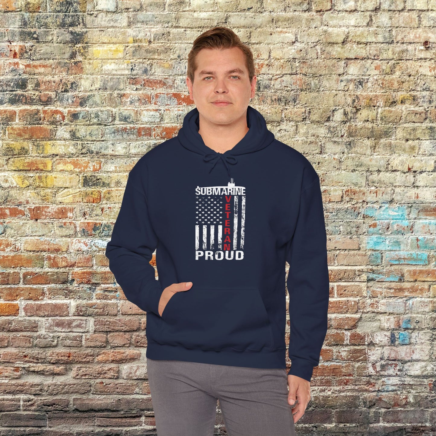Submarine Veteran Proud Distressed USA Flag with Submarine Unisex Heavy Blend™ Hooded Sweatshirt