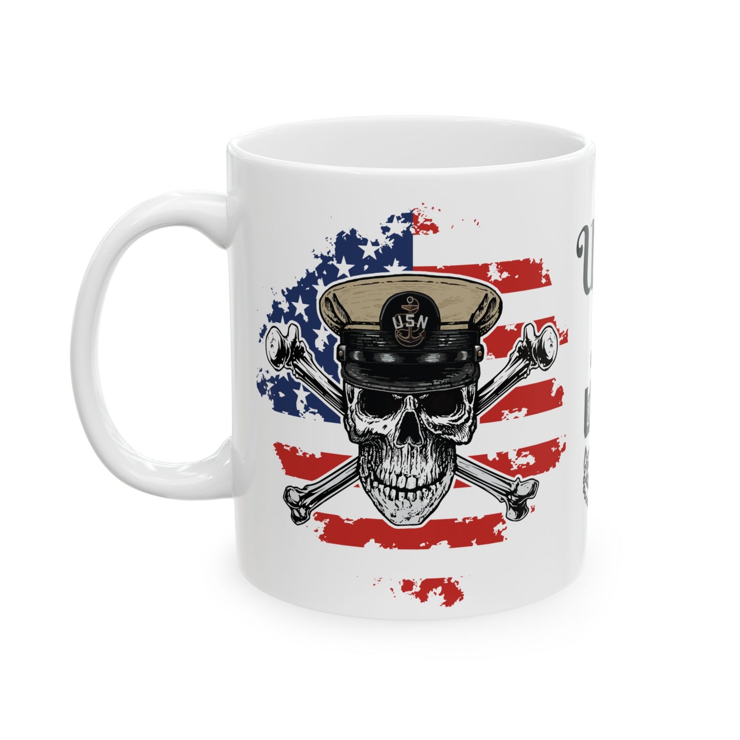 United States Navy Chief Skull & Crossbones CPO Anchor with American Flag White Glossy Mugs
