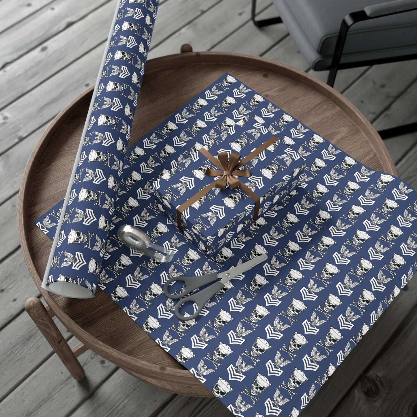 United States Navy FCPO Skull Crossbones First Class Sailor with Dixie Cup Blue Gift Wrap Papers