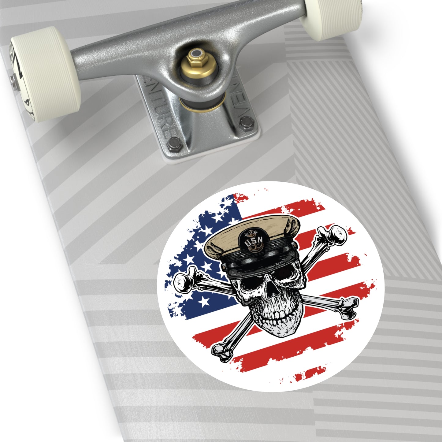 Naval Master Chief MCPO Skull & Crossbones on American Flag Round Sticker
