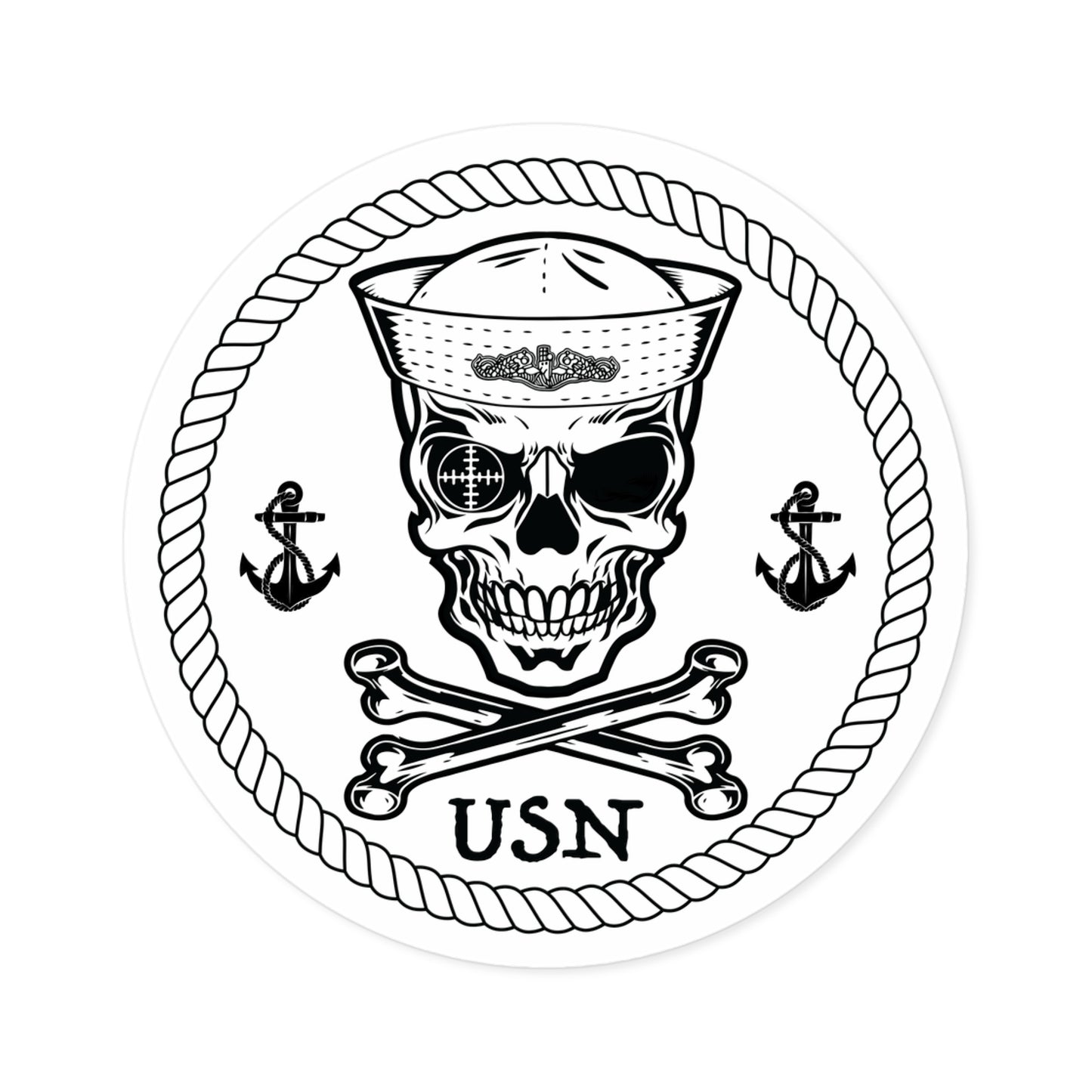 Submarine Force Skull Crossbones Sailor with Dolphins and Anchors Round Stickers