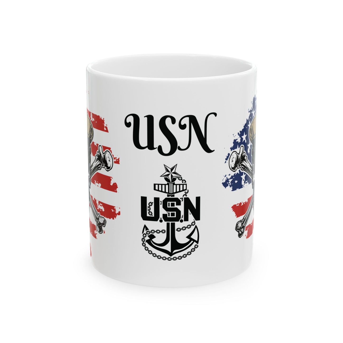 United States Navy Senior Chief Skull & Crossbones SCPO Anchor with American Flag White Glossy Mugs