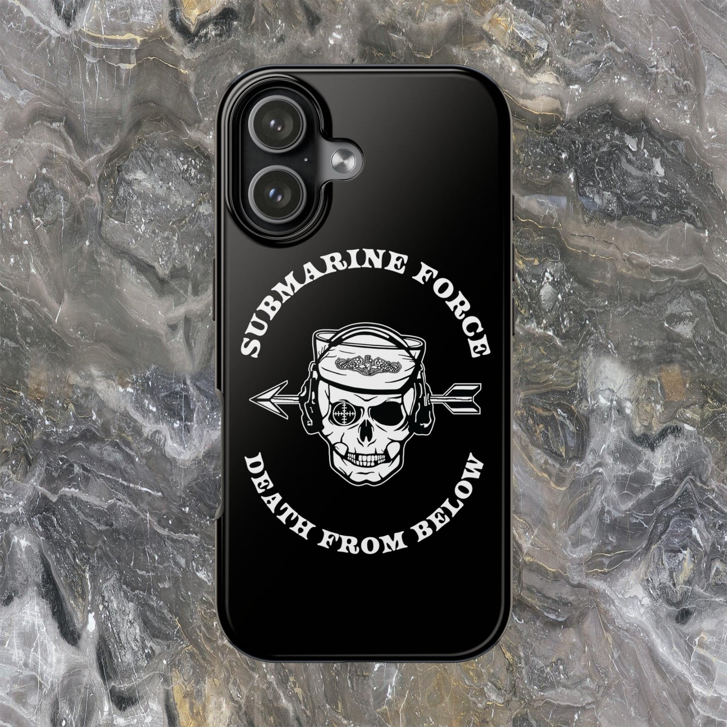 United States Submarine Force Silent Service Death From Below Submarine Sailor Skull Tough Black iPhone Case