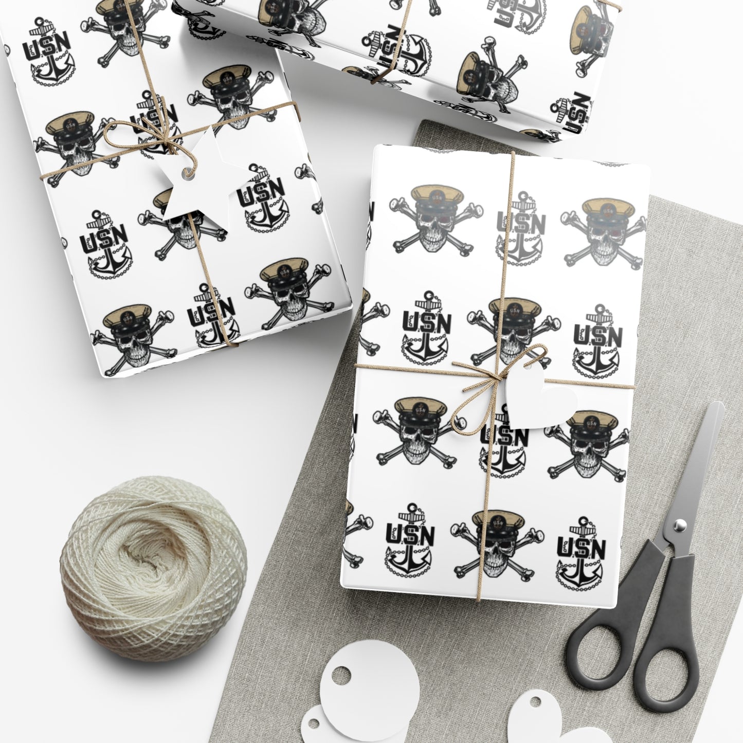 United States Navy Chief Skull & Crossbones with CPO Anchors White Gift Wrap Papers