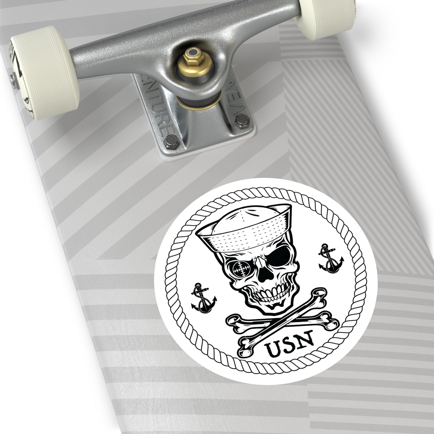 Navy Skull Crossbones Crosshairs Sailor with Anchors Round Stickers