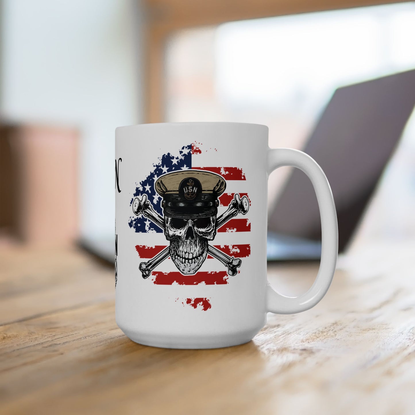 United States Navy Chief Skull & Crossbones CPO Anchor with American Flag White Glossy Mugs