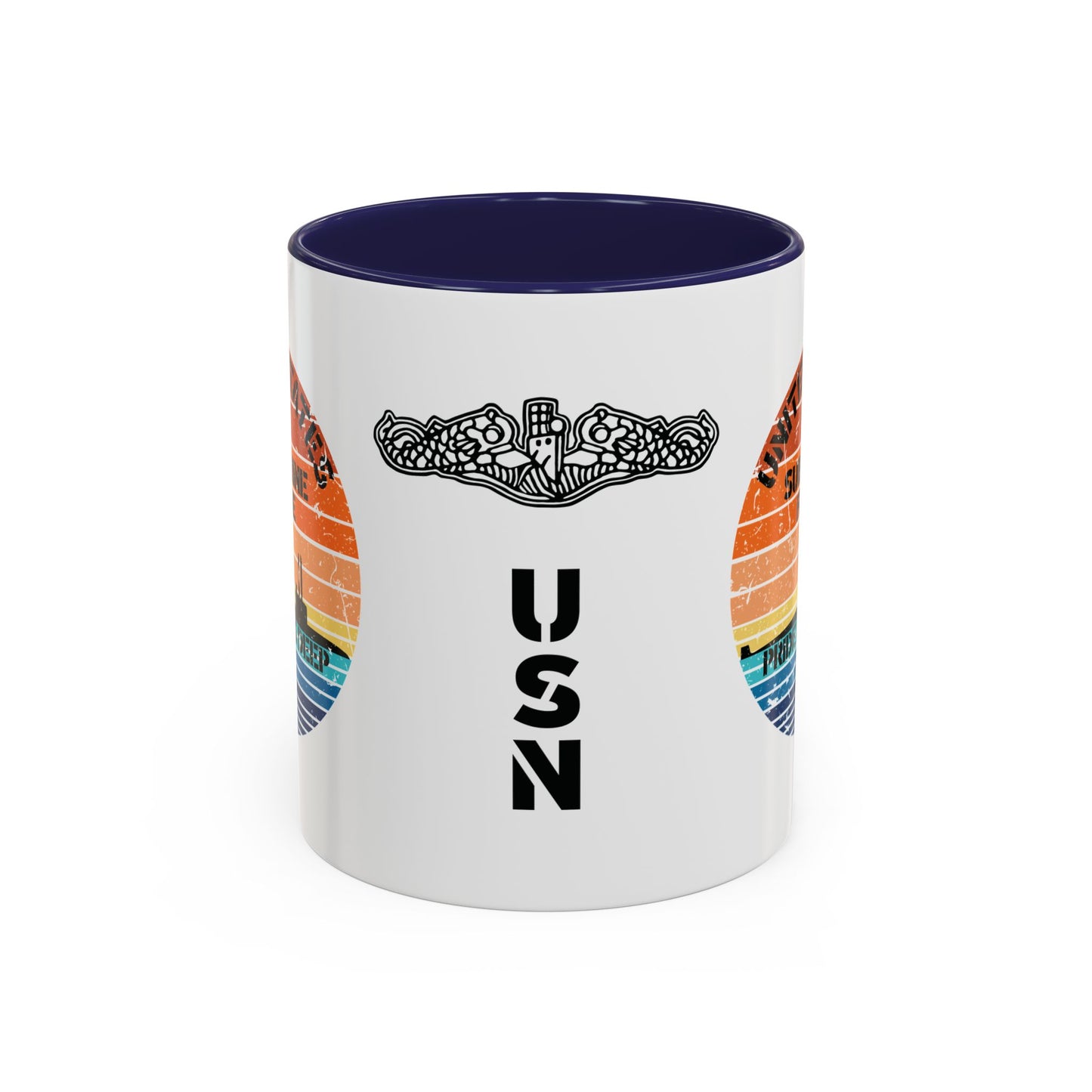 Sunset United States Navy Submarine Force Pride Runs Deep Distressed Accent Coffee Mugs