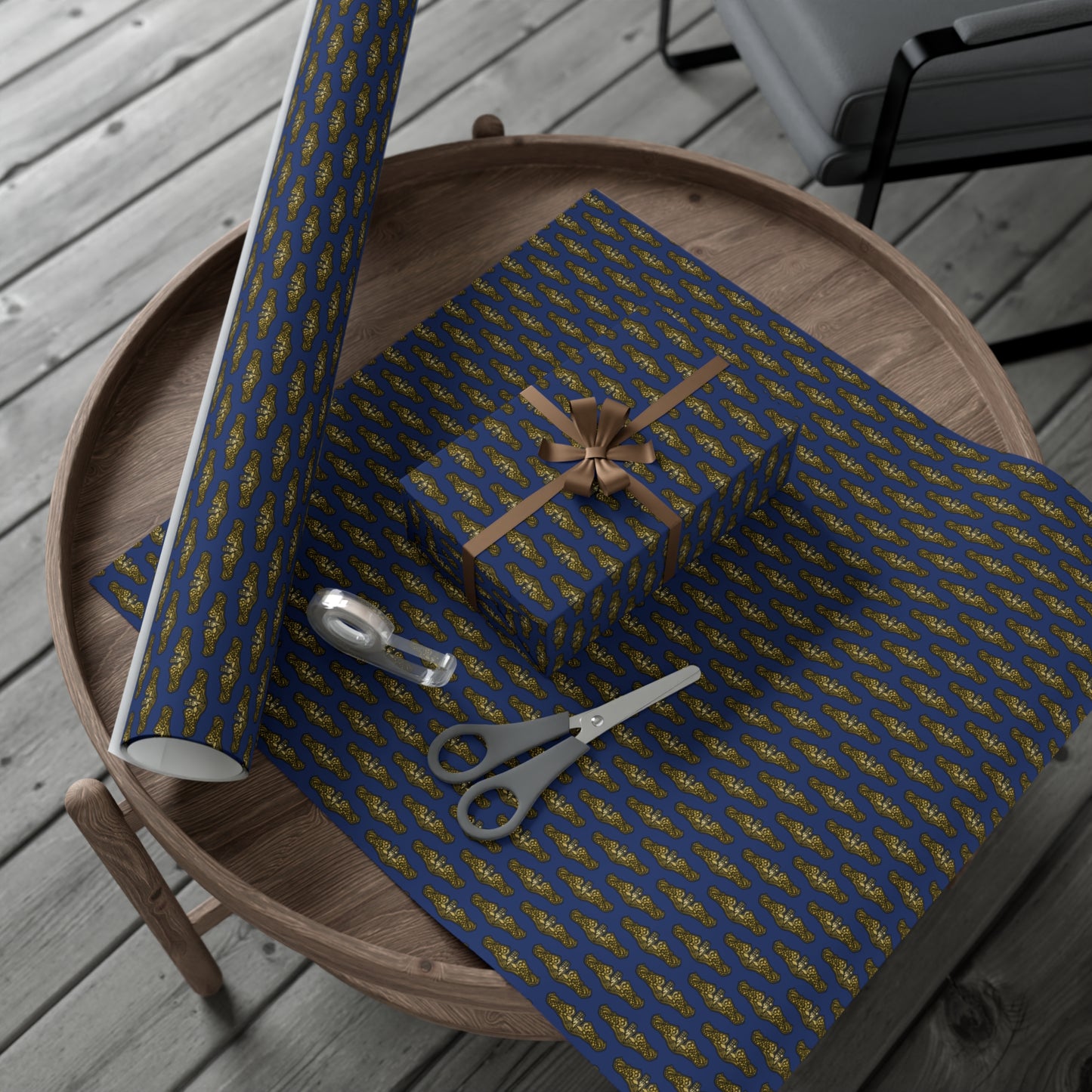 United States Navy Submarine Force Silent Service Gold Officer Dolphins Blue Gift Wrap Papers