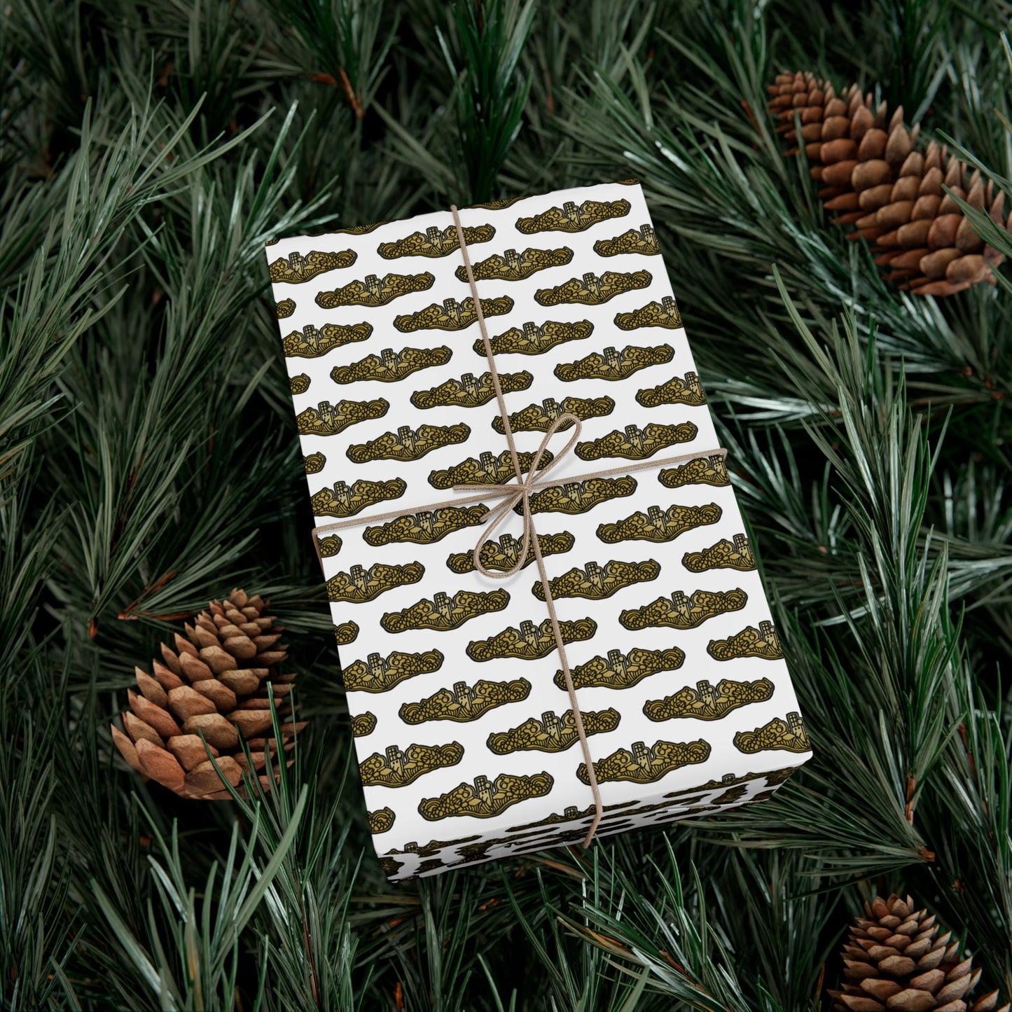 United States Navy Submarine Force Silent Service Gold Officer Dolphins White Gift Wrap Papers