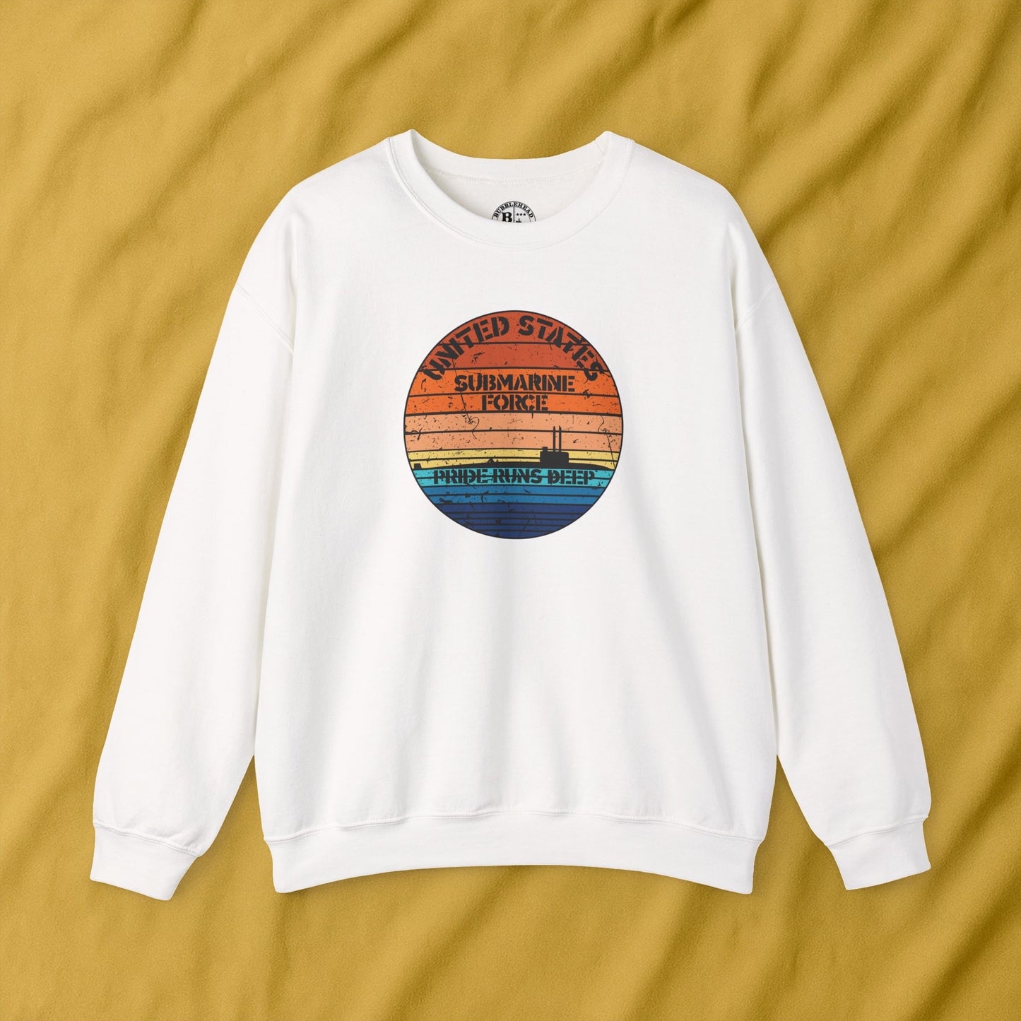 Sunset United States Navy Submarine Force Pride Runs Deep Distressed Vintage Unisex Heavy Blend™ Crewneck Sweatshirt