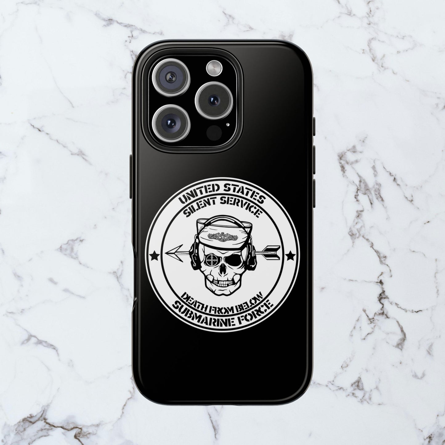 U.S. Submarine Force Silent Service Death From Below Sailor Skull Tough Black iPhone Case