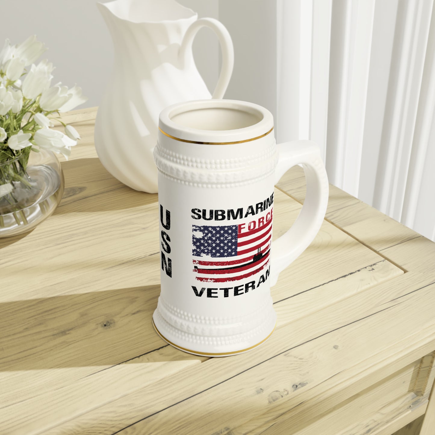 United States Submarine Force Veteran USA Flag Stein Mug