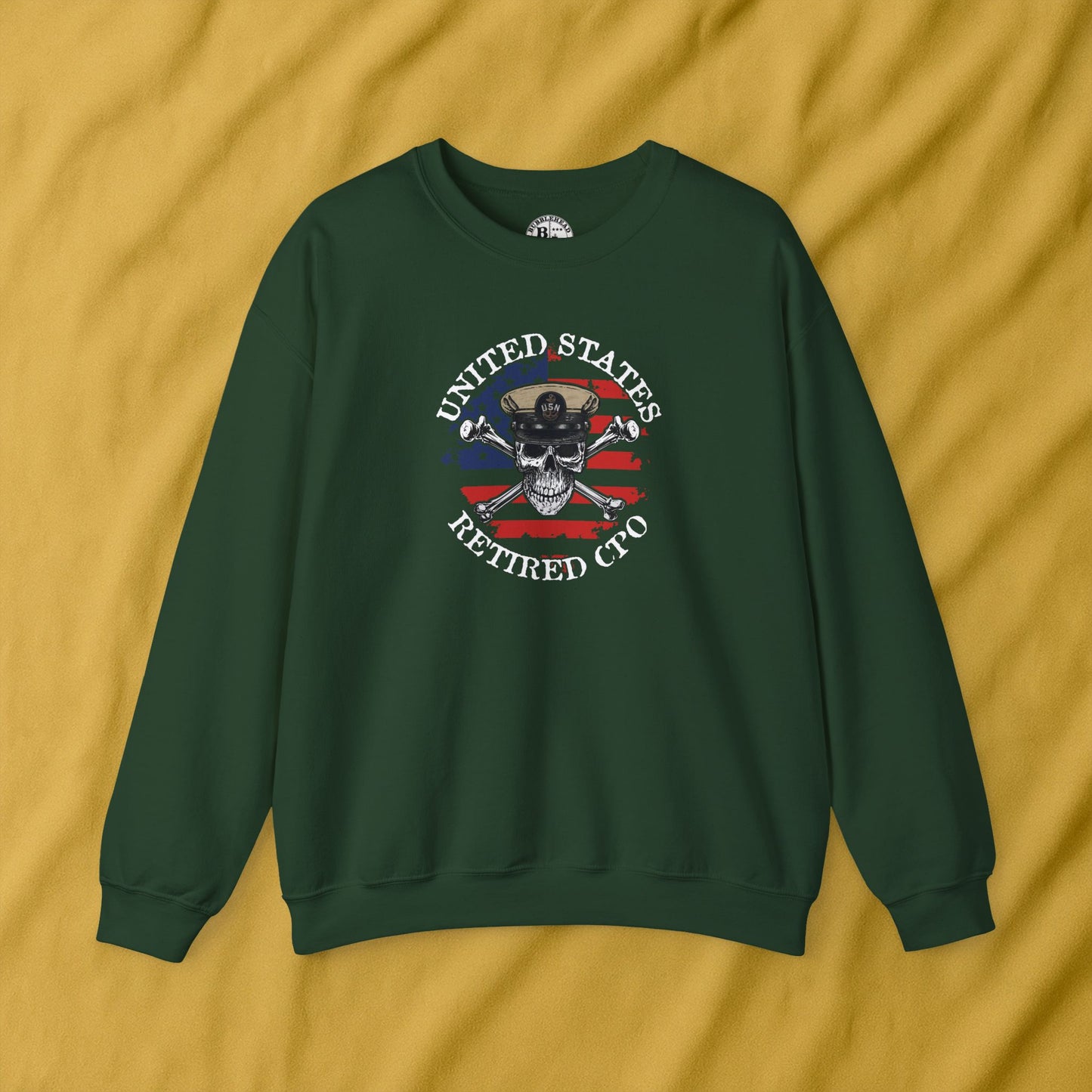 United States Retired CPO Skull Crossbones Chief Sailor on Distressed American Unisex Heavy Blend™ Crewneck Sweatshirt