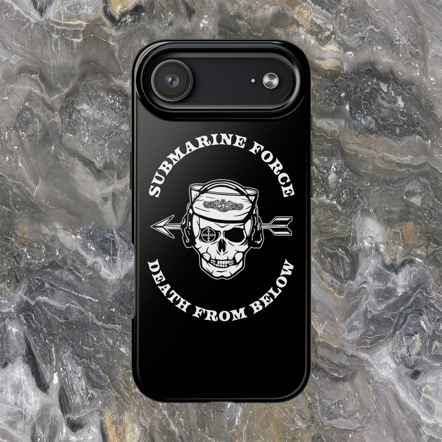 United States Submarine Force Silent Service Death From Below Submarine Sailor Skull Tough Black iPhone Case