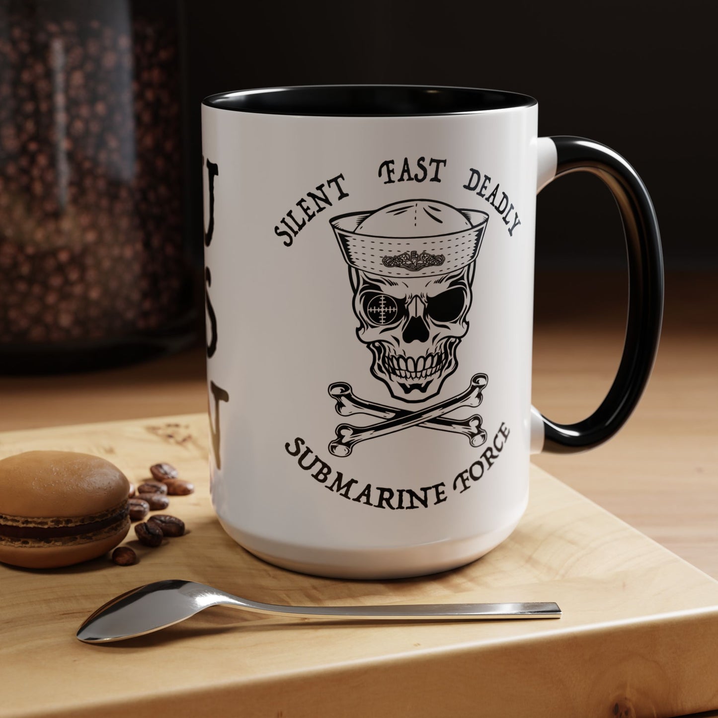 USN Submarine Force Silent Fast Deadly Skull & Crossbones Sailor Accent Coffee Mugs