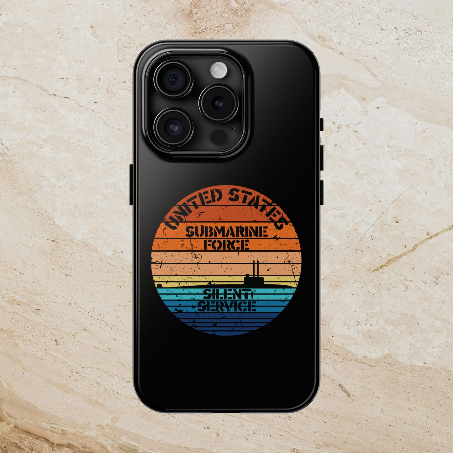 Sunset United States Submarine Force Silent Service Distressed Black Tough iPhone Case