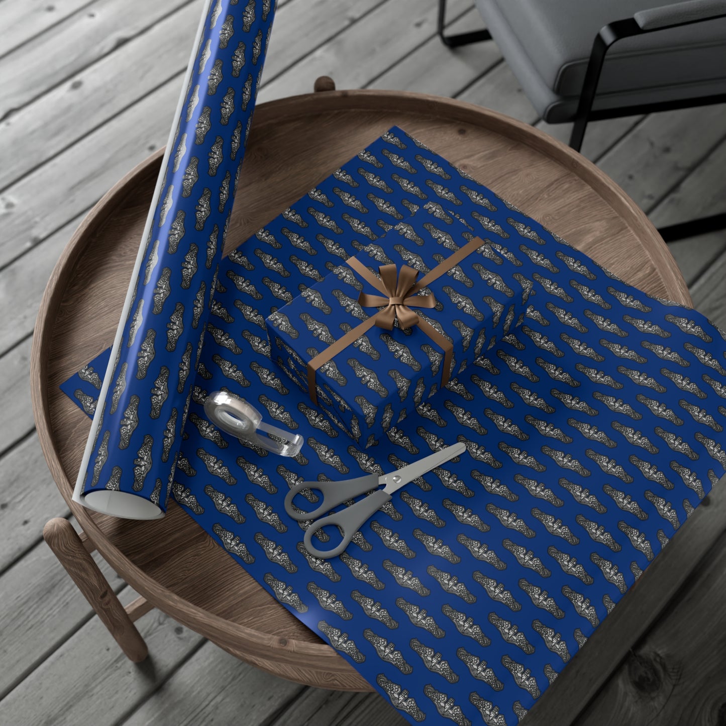 United States Navy Submarine Force Silver Dolphins Blue Gift Wrap Papers