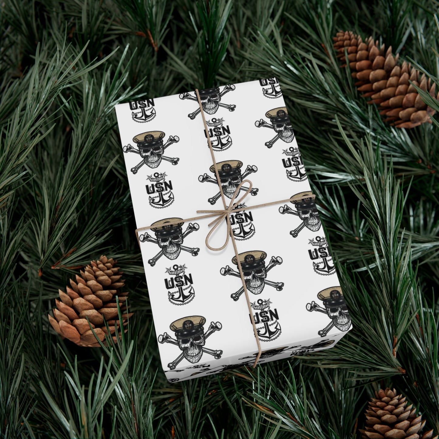 US Navy MCPO Master Chief Skull & Crossbones with Anchors White Gift Wrap Papers