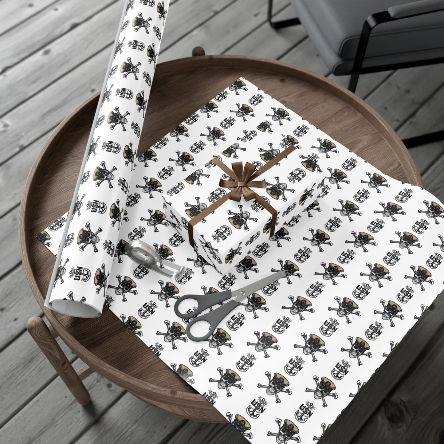 US Navy Master Chief Petty Officer Skull & Crossbones with MCPO Anchors White Gift Wrap Papers