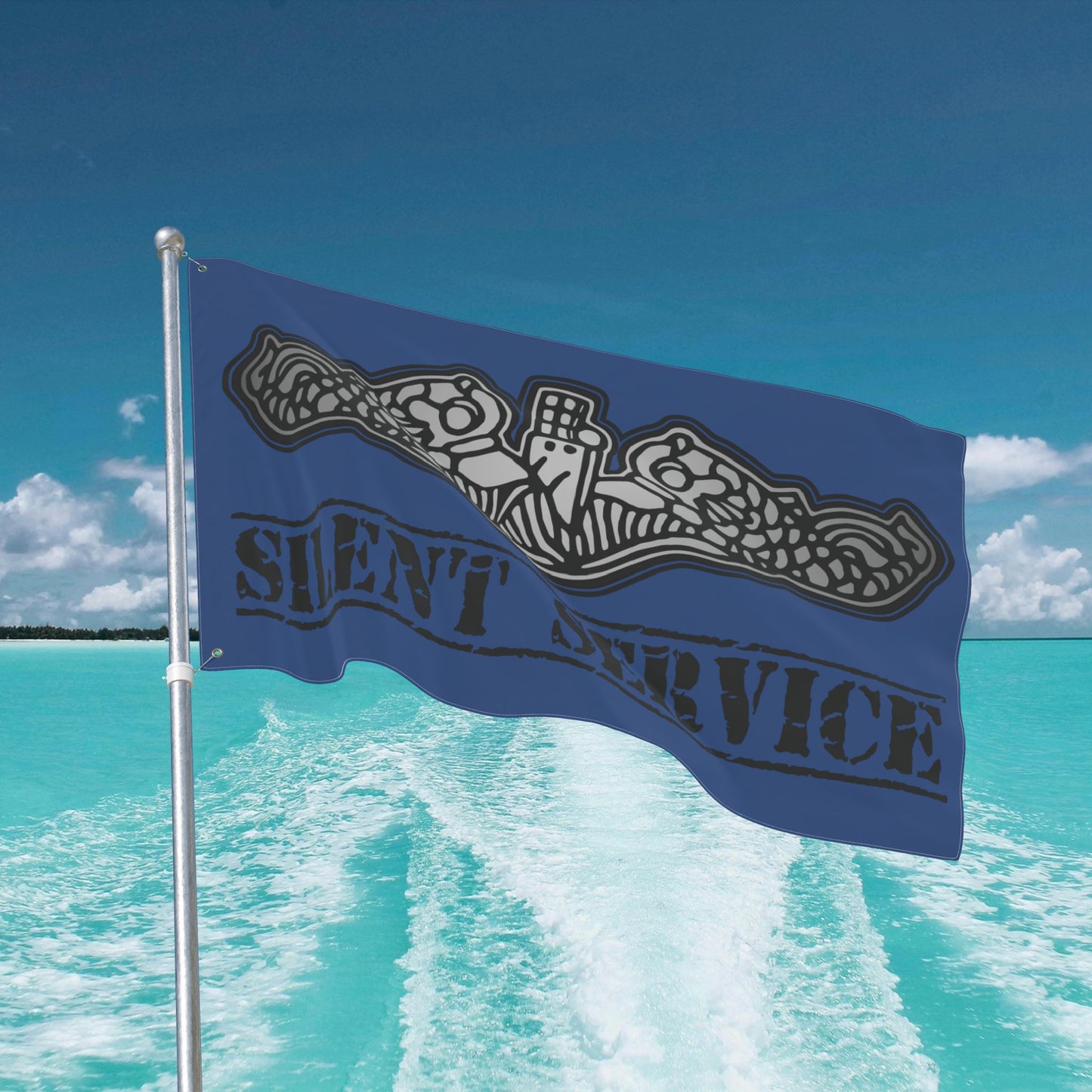 Naval Submarine Force Silver Dolphins Silent Service Double Sided Blue Flag