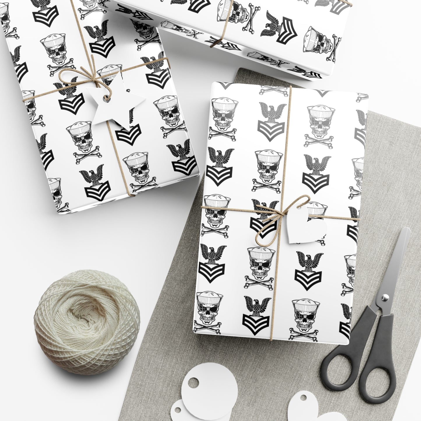United States Navy FCPO Skull Crossbones First Class Sailor with Dixie Cup Blue Gift Wrap Papers