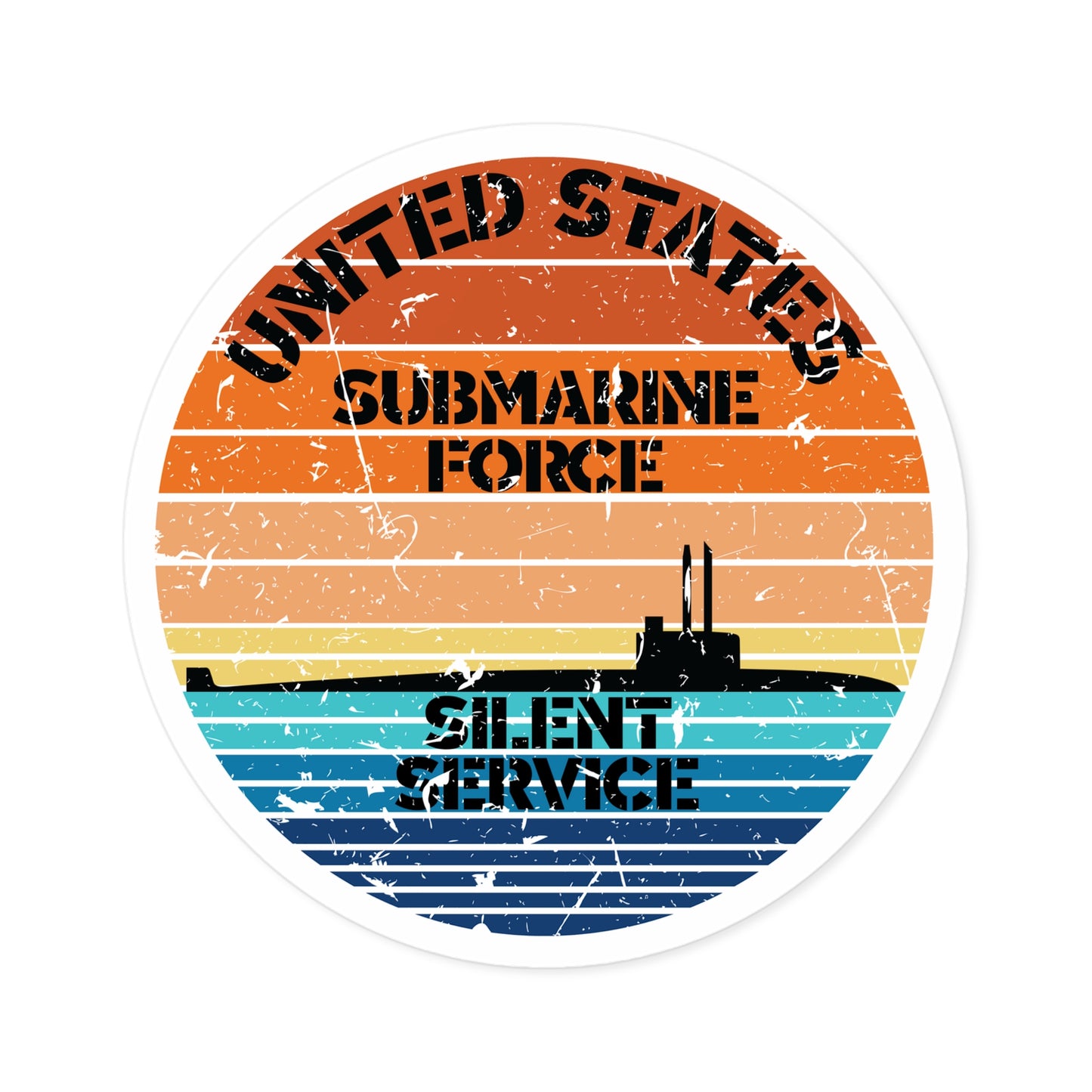 Sunset United States Submarine Force Silent Service Distressed Round Sticker