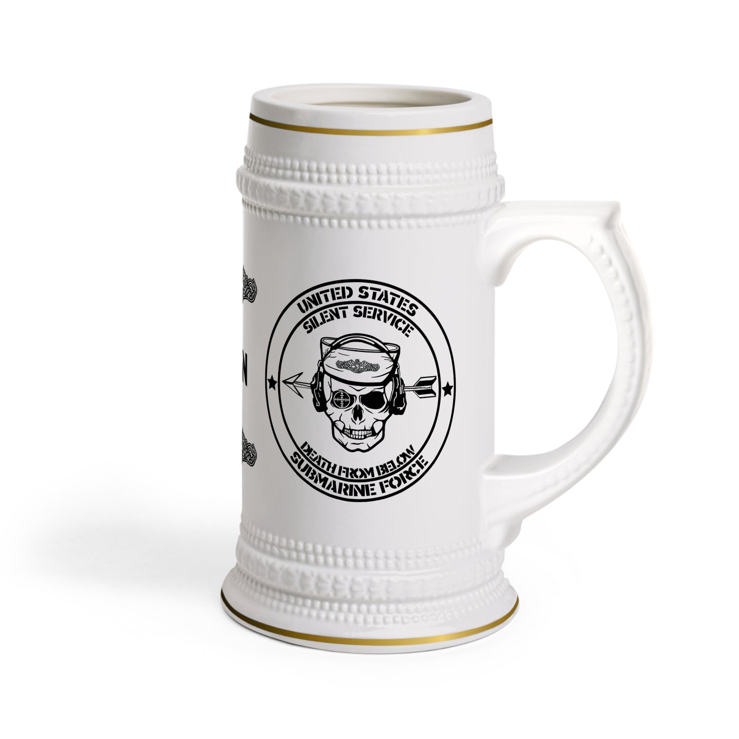 US Navy Submarine Force Silent Service Death From Below Sailor Skull with Dolphins Stein Mug