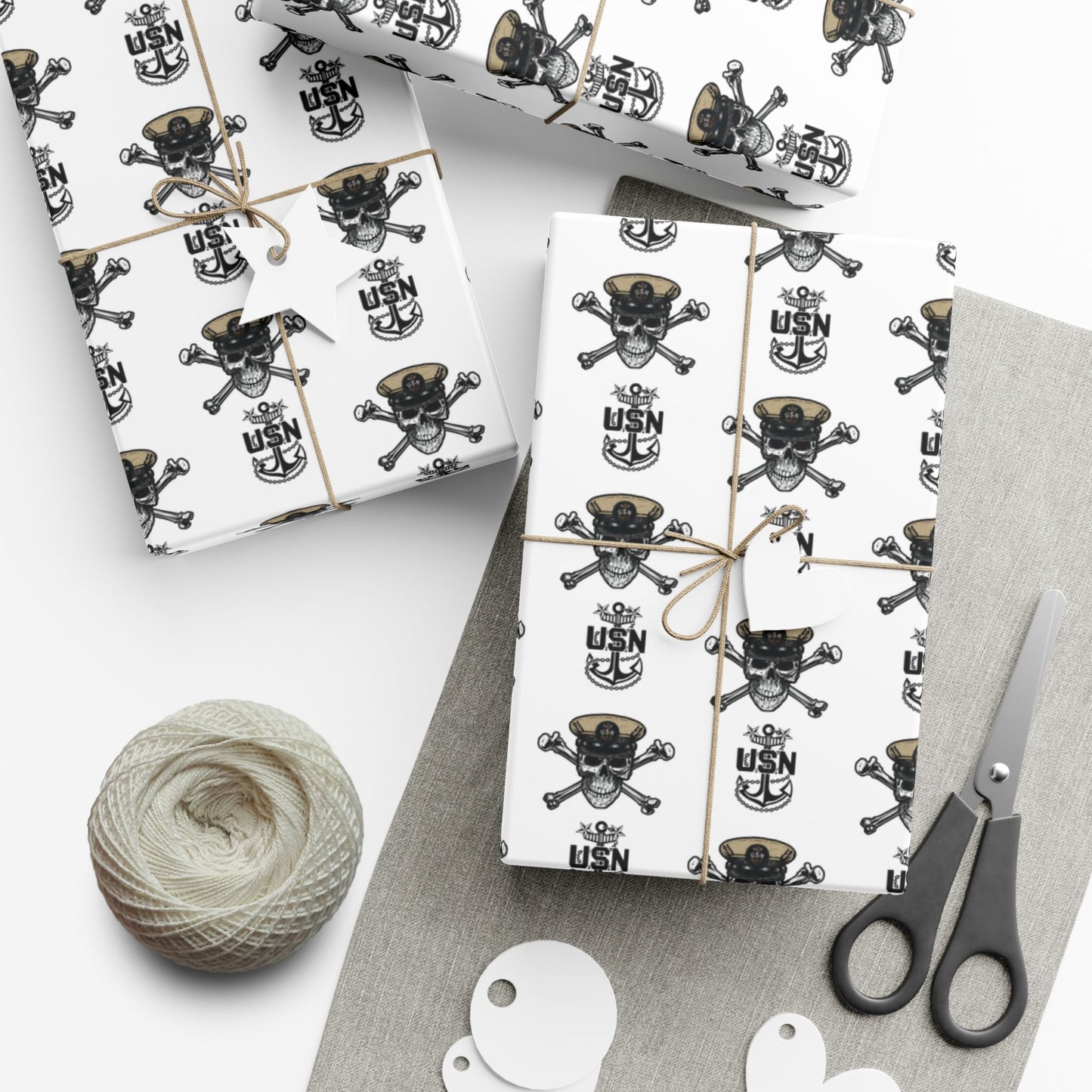 US Navy Master Chief Petty Officer Skull & Crossbones with MCPO Anchors White Gift Wrap Papers