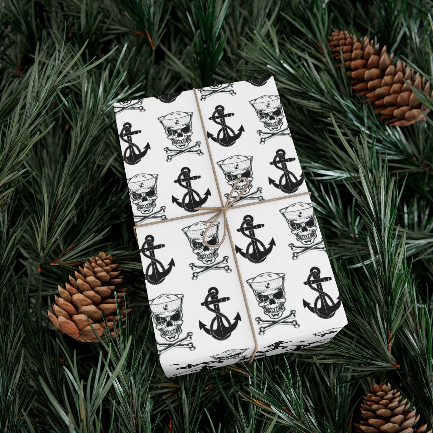 US Navy Sailor Skull Crossbones with Crosshairs and Anchors White Gift Wrap Papers