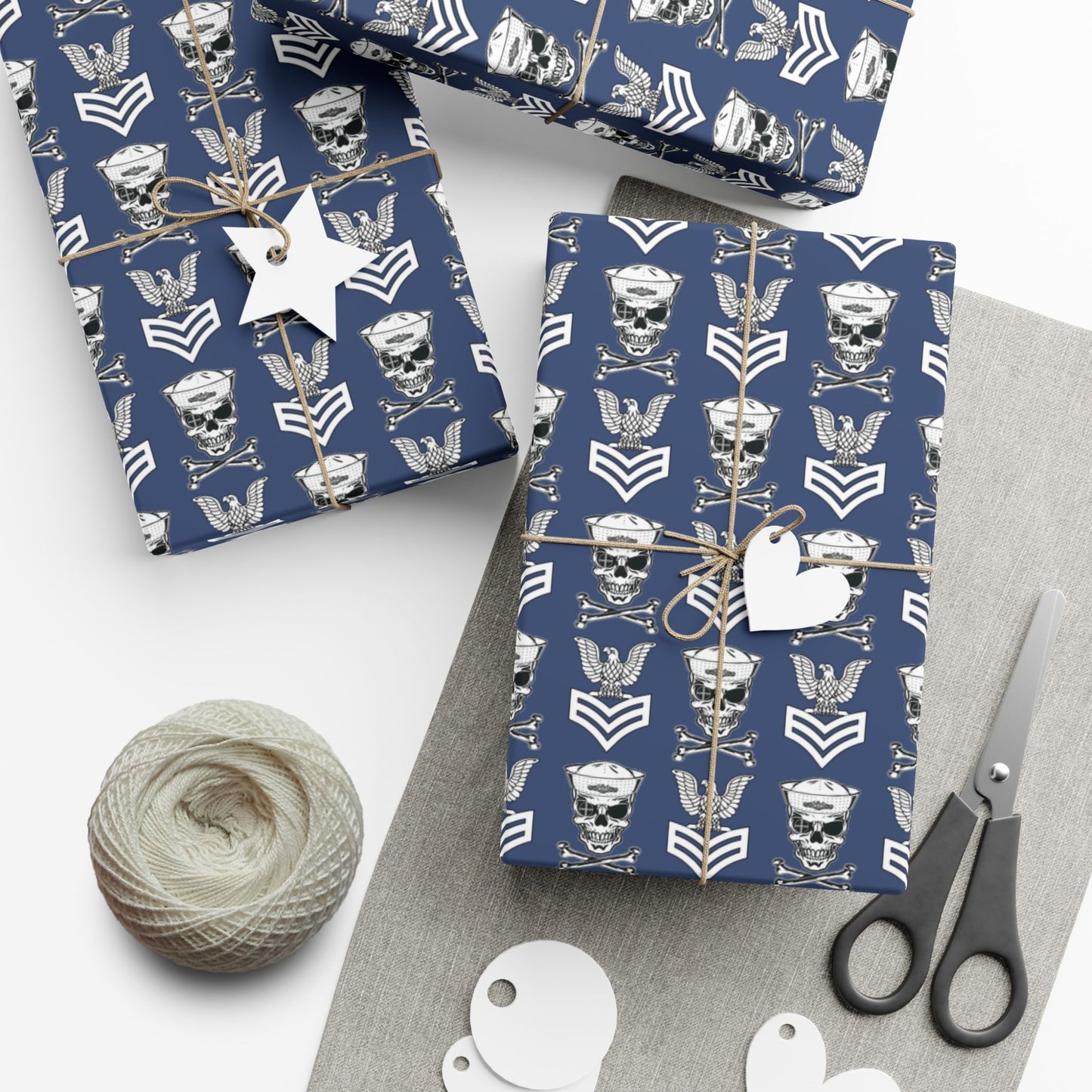 United States Navy FCPO Skull Crossbones First Class Sailor with Naval Dolphins Blue Gift Wrap Papers