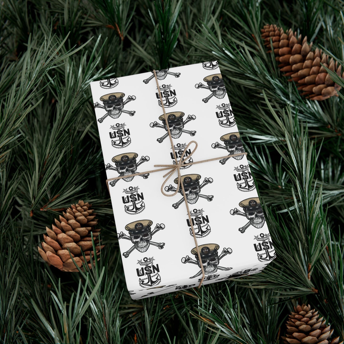 US Navy Master Chief Petty Officer Skull & Crossbones with MCPO Anchors White Gift Wrap Papers
