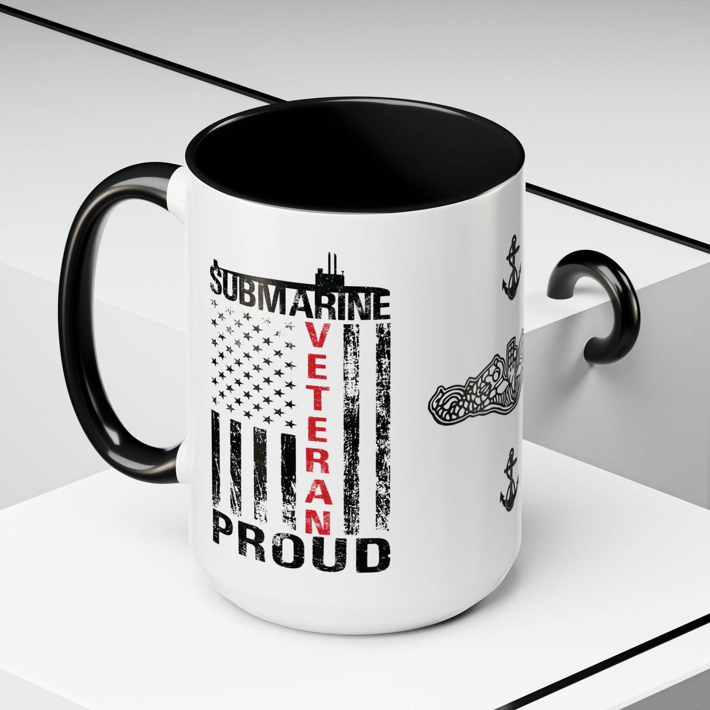 United States Navy Submarine Force Veteran Proud Silent Service USA Distressed Flag Accent Coffee Mugs